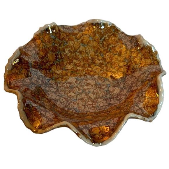 Vintage Holley Ross Shallow Orange Floral Glass Bowl - Picture 2 of 8